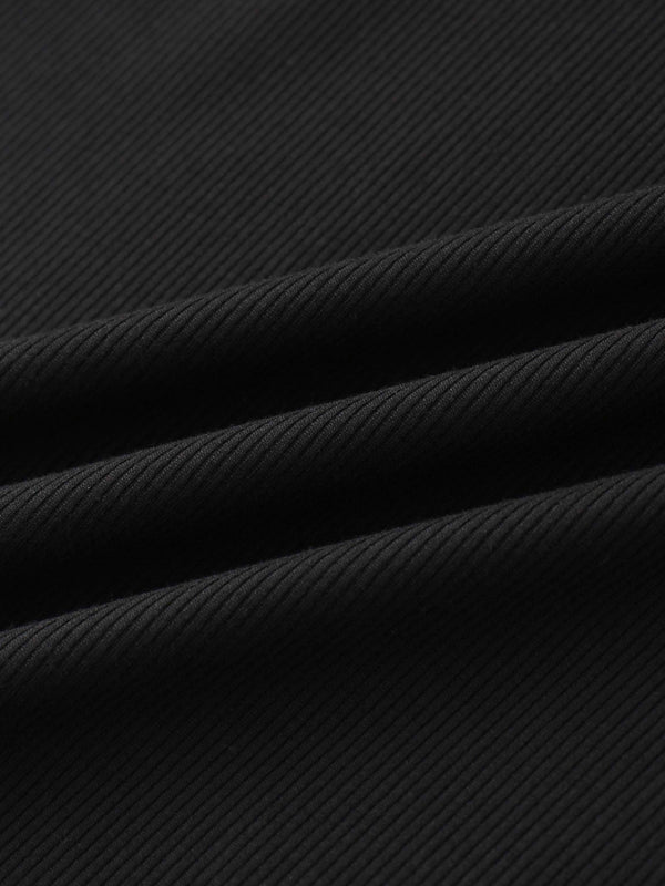 Rounded Hem Ribbed T-Shirt-Black