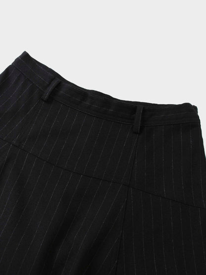 Wool Blend Yoke Skirt 37"-Black Pinstripe