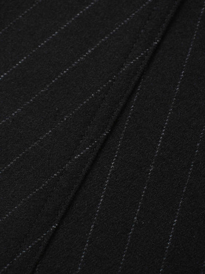 Wool Blend Yoke Skirt 37"-Black Pinstripe