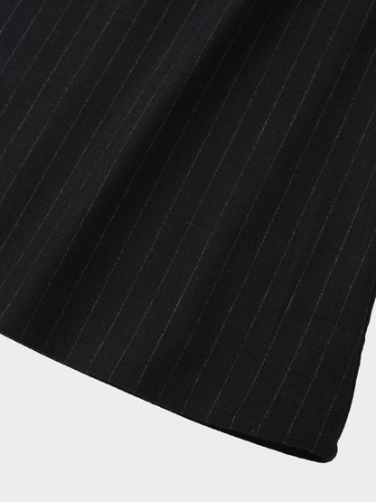 Wool Blend Yoke Skirt 37"-Black Pinstripe
