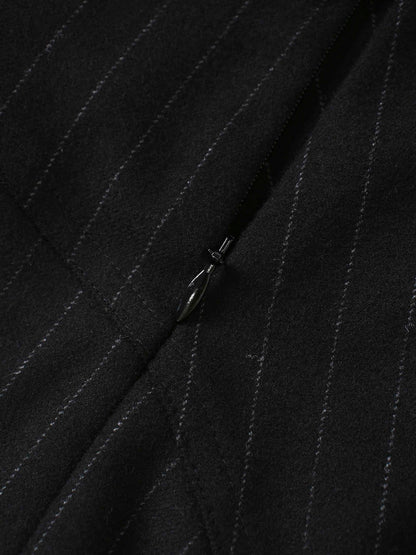 Wool Blend Yoke Skirt 37"-Black Pinstripe