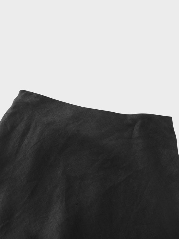 Linen Slip Skirt-Black