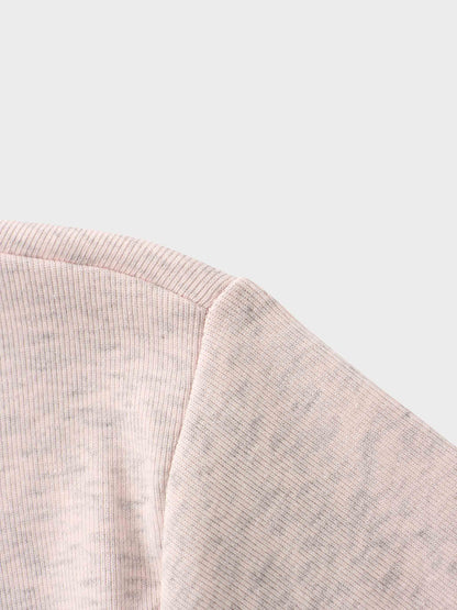 Basic High V Tee Long Sleeve-Heathered Pink/Grey