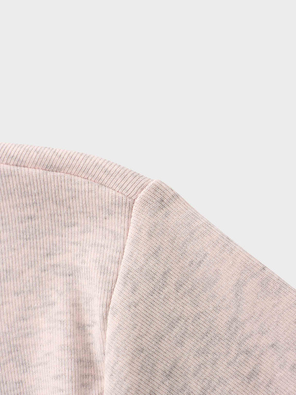 Basic High V Tee Long Sleeve-Heathered Pink/Grey