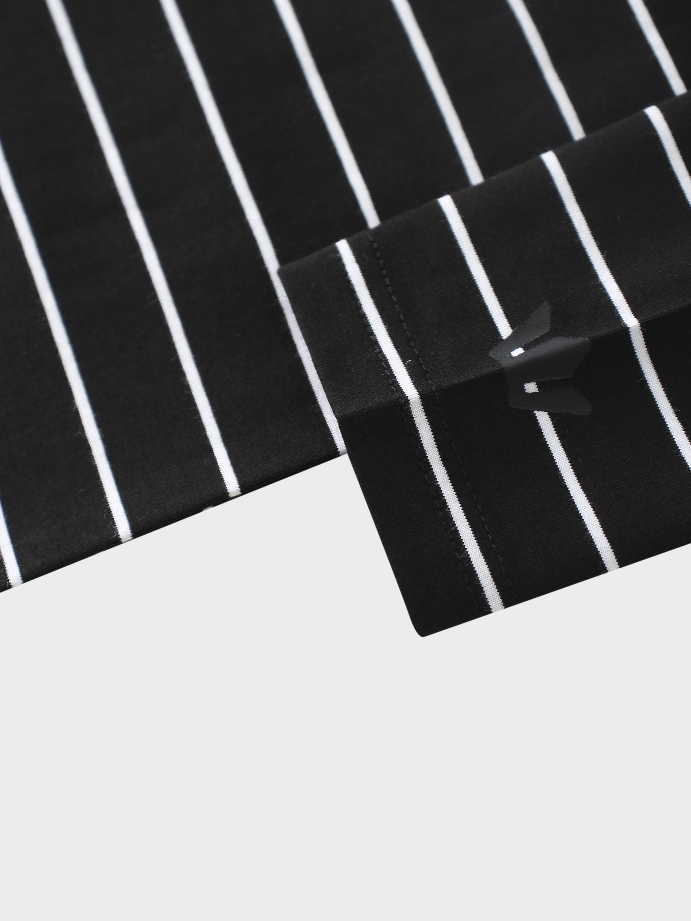 Striped Collar Snap Tee-Black/White
