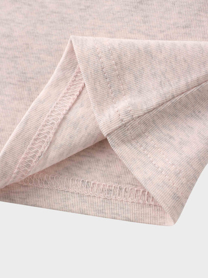 Basic High V Tee Long Sleeve-Heathered Pink/Grey