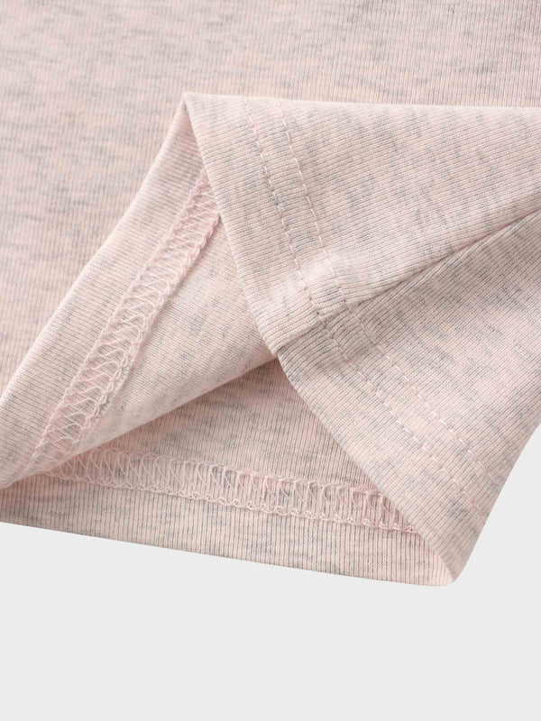Basic High V Tee Long Sleeve-Heathered Pink/Grey