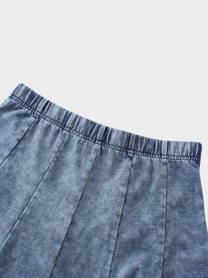 Paneled Flare Skirt 37"-Light Blue Wash