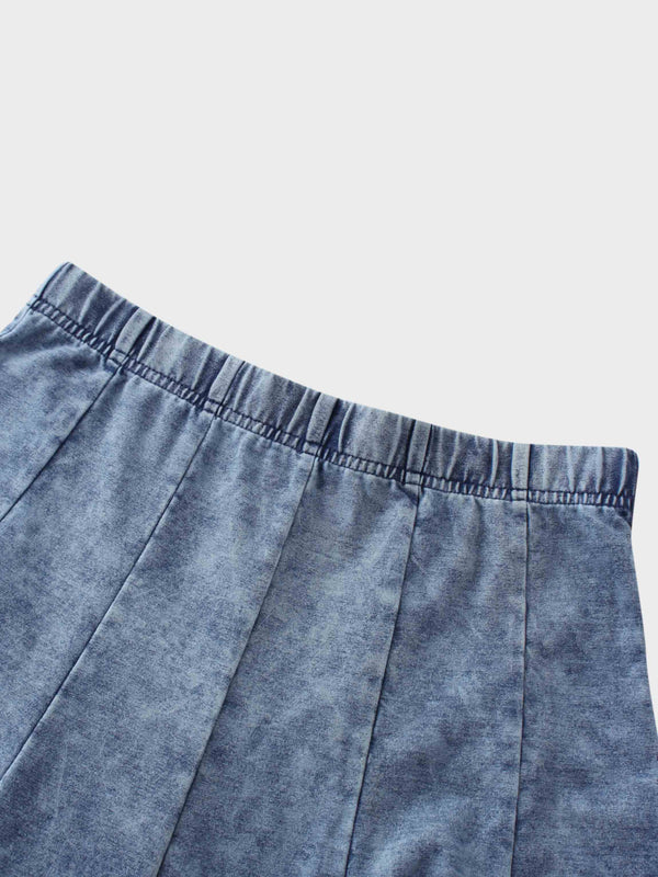 Paneled Flare Skirt 25"-Light Blue Wash