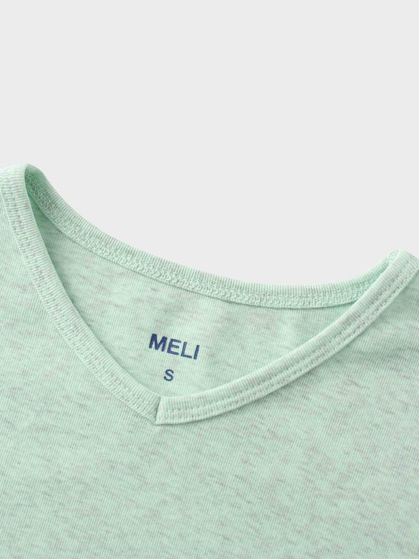 Basic High V Tee Long Sleeve-Heathered Mint/Grey