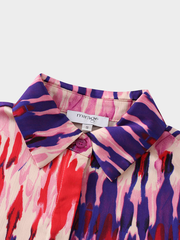 Basic Belted A-Line Dress-Pink Watercolor