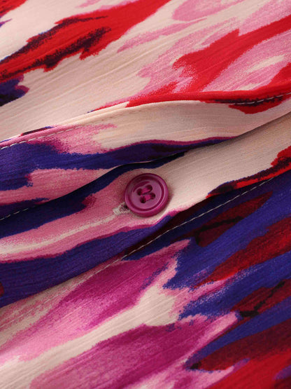 Basic Belted A-Line Dress-Pink Watercolor