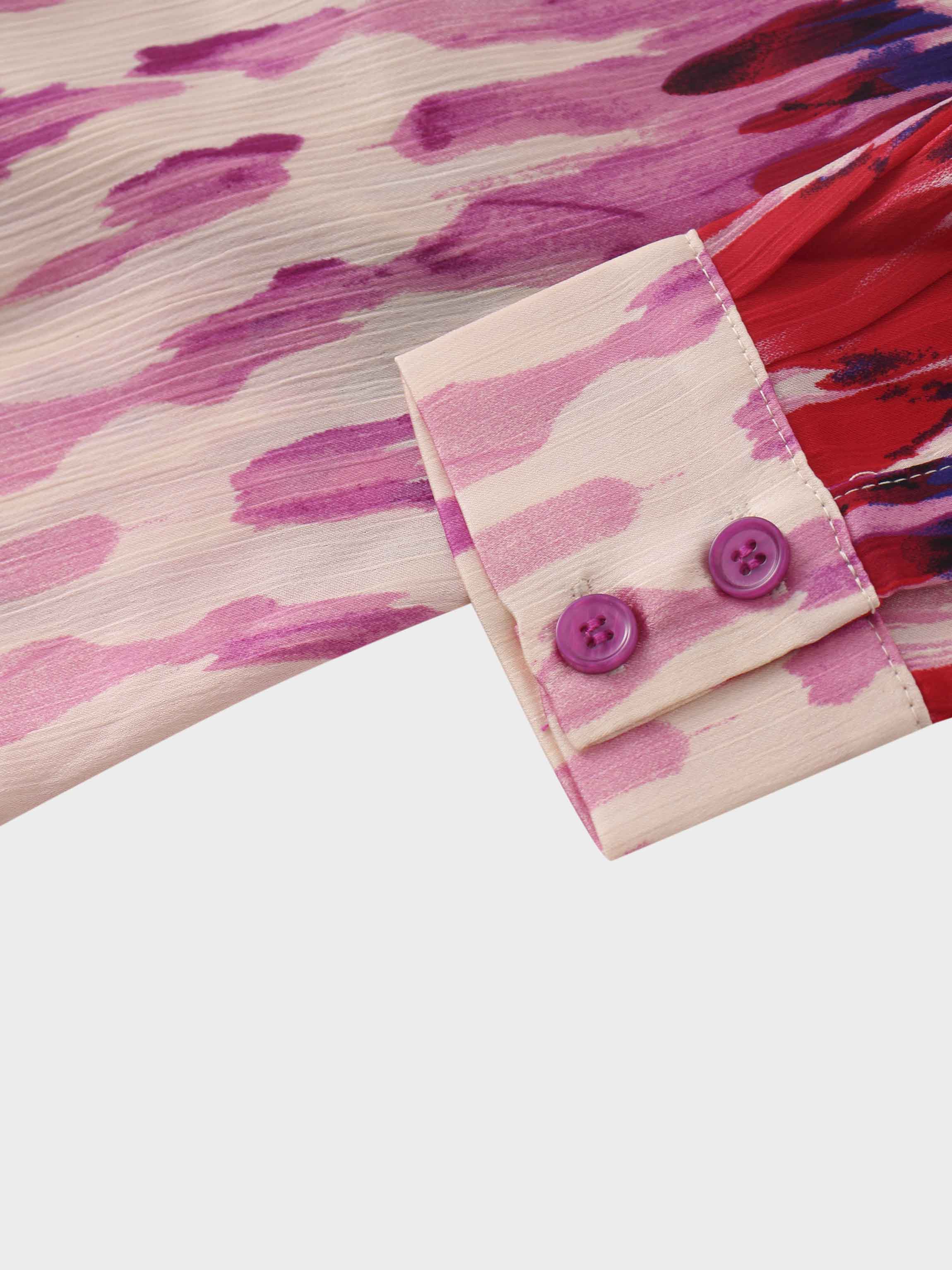 Basic Belted A-Line Dress-Pink Watercolor