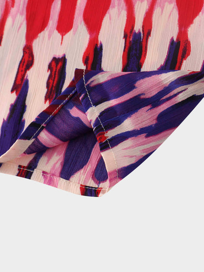 Basic Belted A-Line Dress-Pink Watercolor