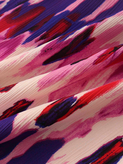 Basic Belted A-Line Dress-Pink Watercolor