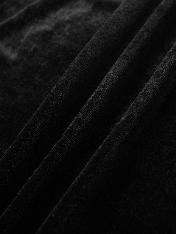 Velour Wrap Tie Maxi Dress-Black