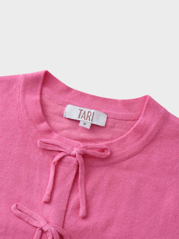 5 Bow Crop Cardigan-Pink