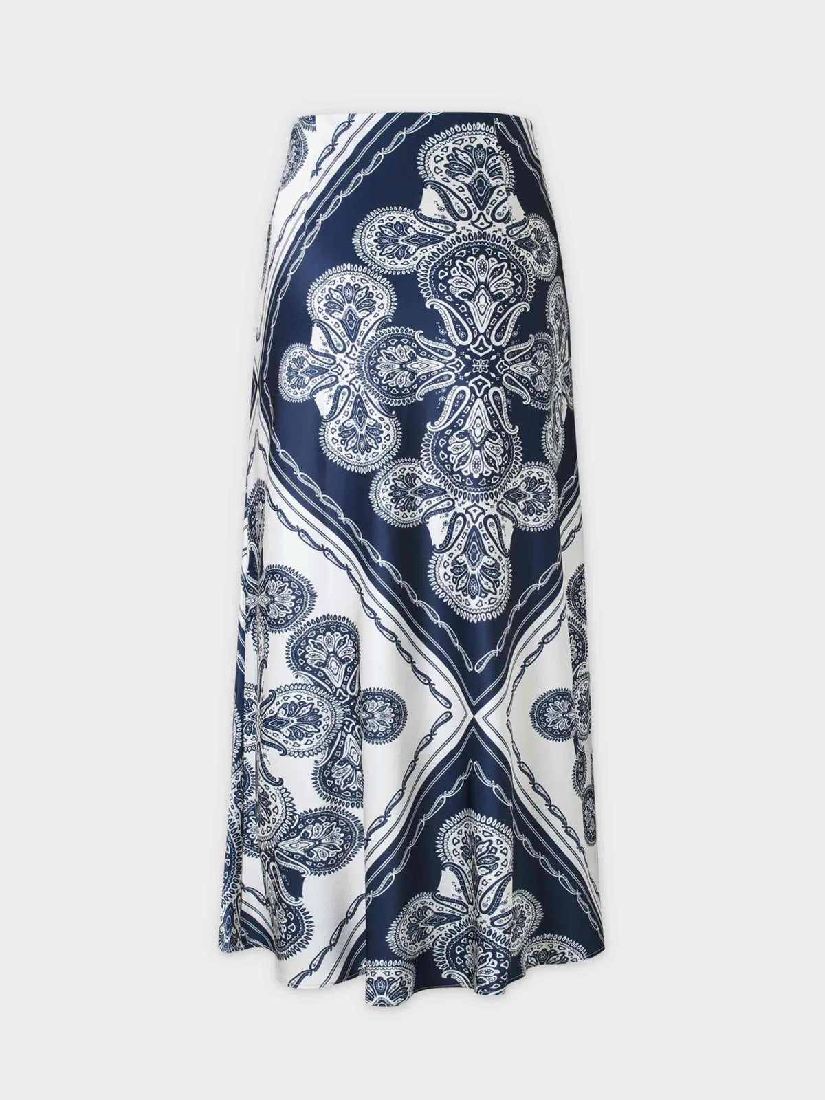 Printed Satin Slip Skirt-Blue Bandana