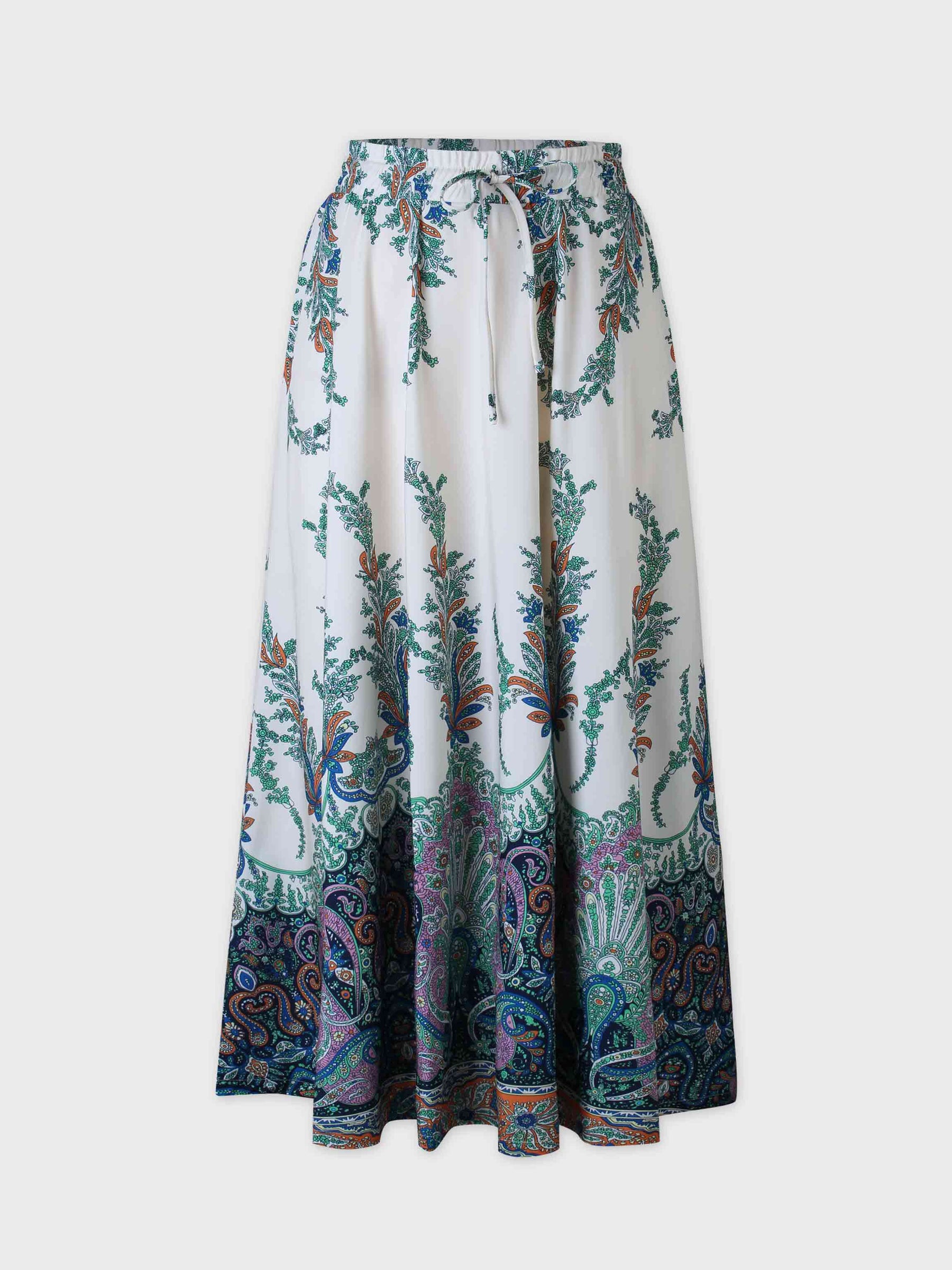 Drawstring Printed Skirt-Blue Floral