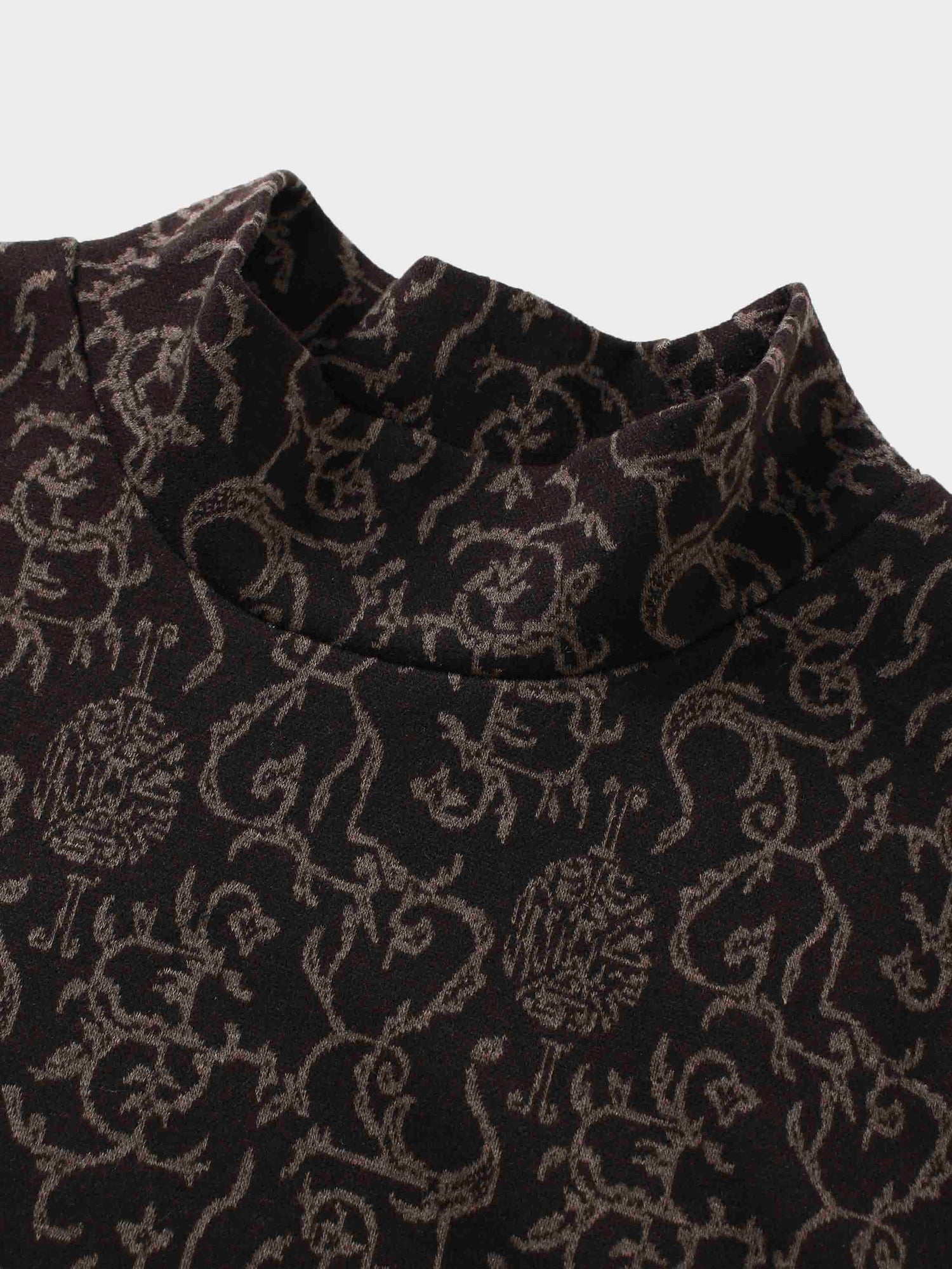 Boxy Mock Neck Top-Brown Vines