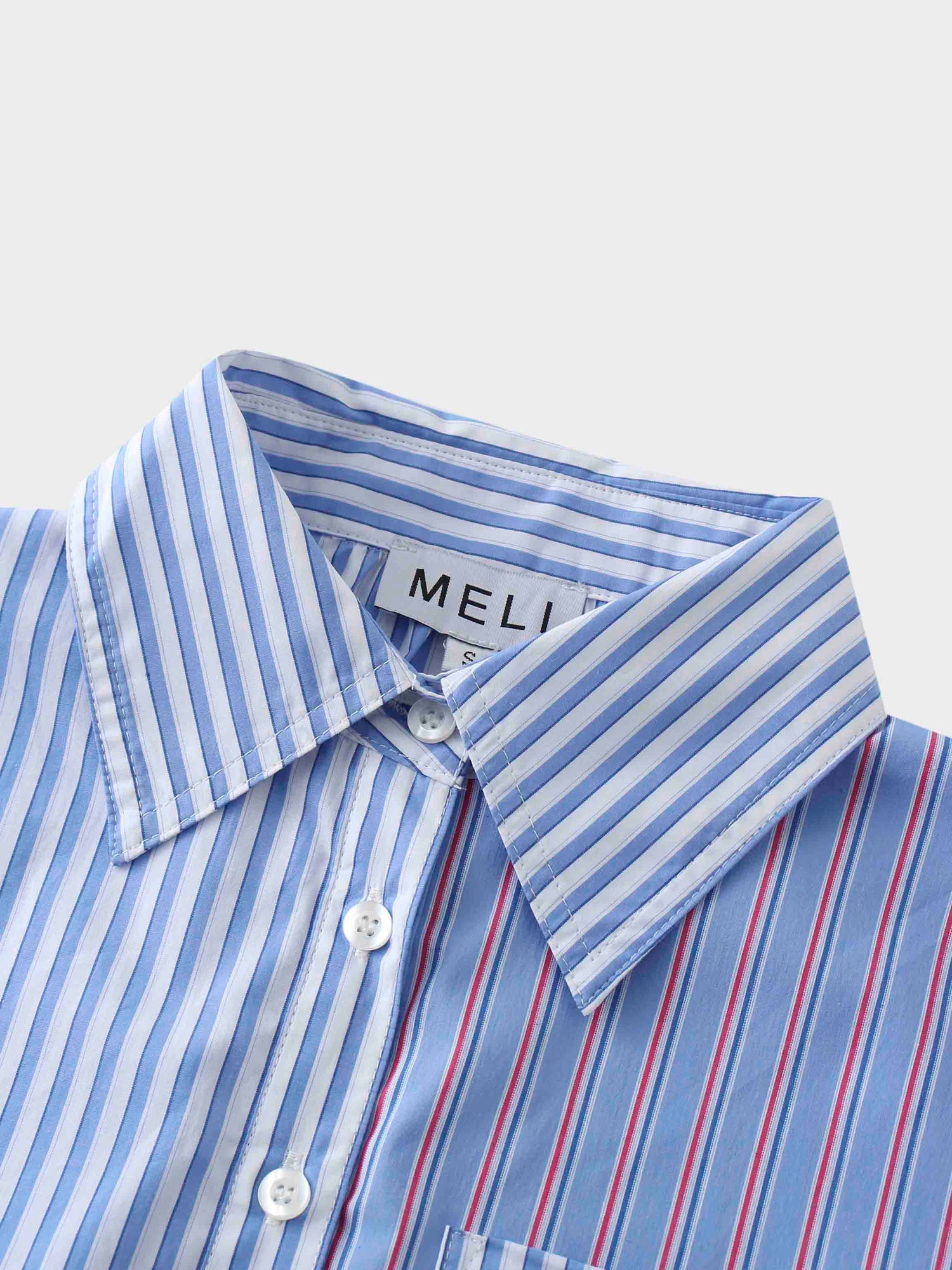 Mix Pinstripe Button Down Shirt-Blue