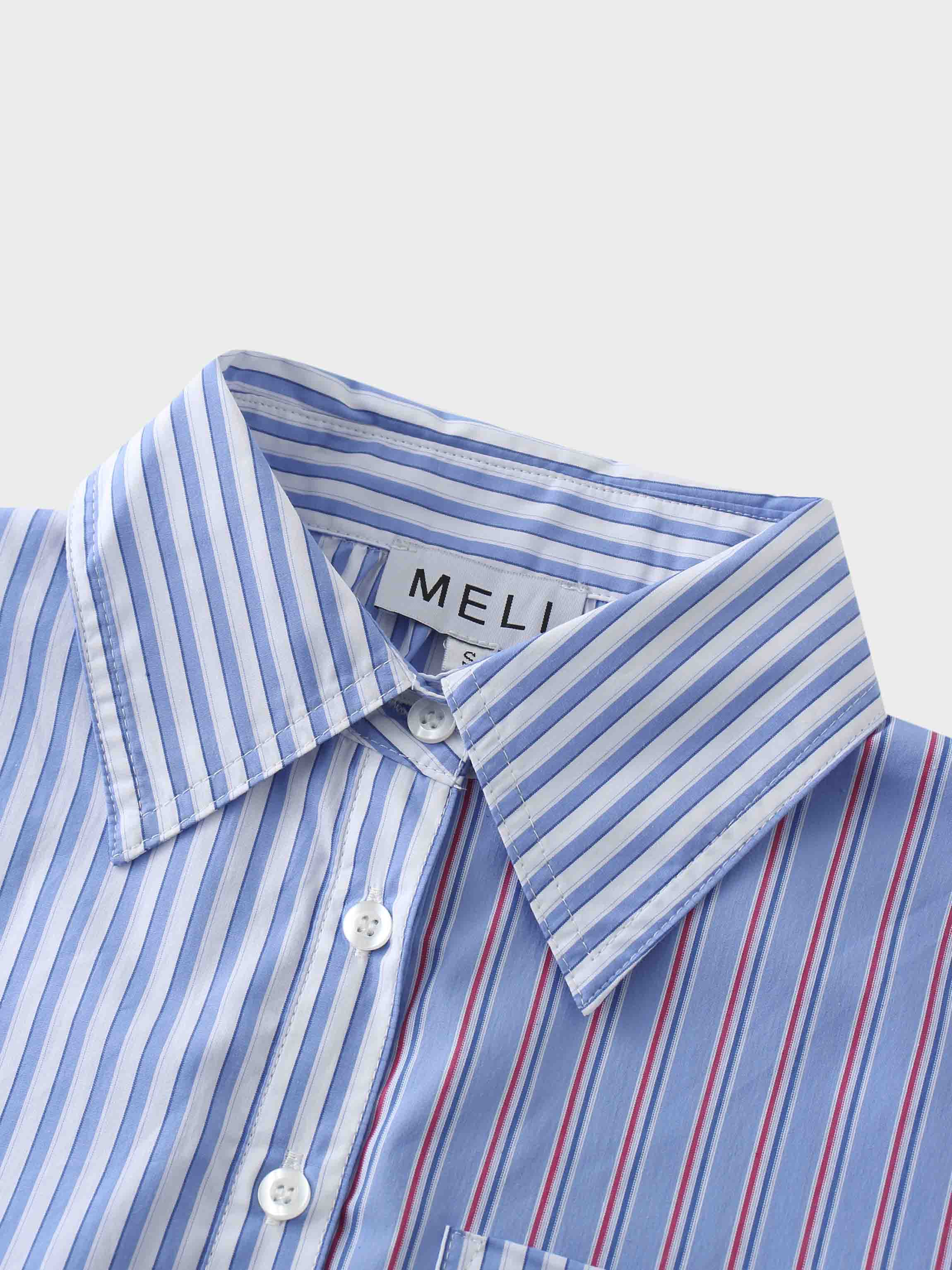 Mix Pinstripe Button Down Shirt-Blue