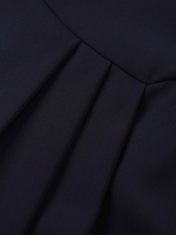 Side Pleat A-Line Short Skirt-Navy