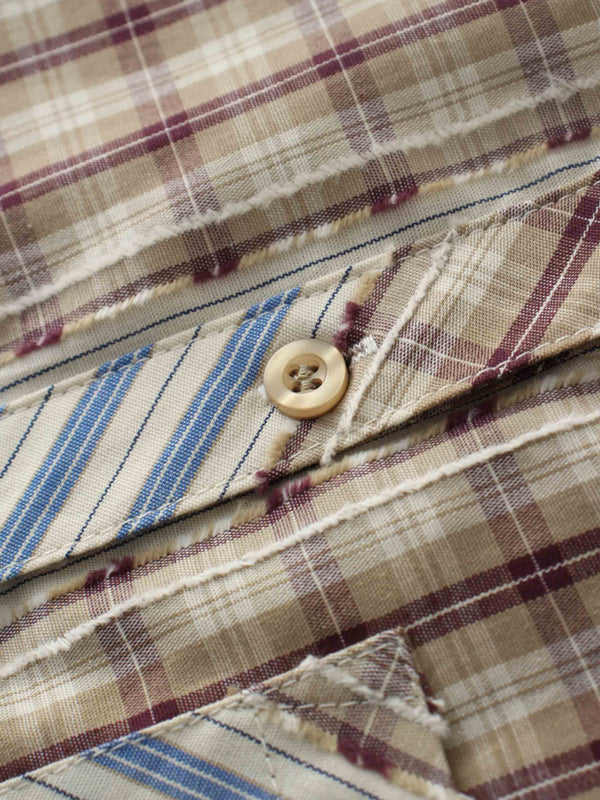 Mix Pinstripe Button Down Shirt-Tan/Blue Mix Media