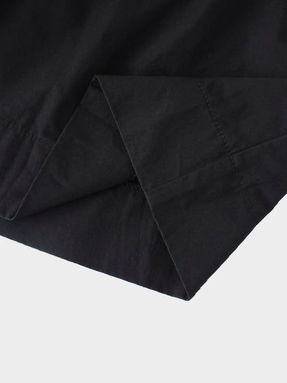 Elastic Waist Tiered Shirtdress-Black