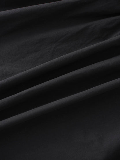 Elastic Waist Tiered Shirtdress-Black
