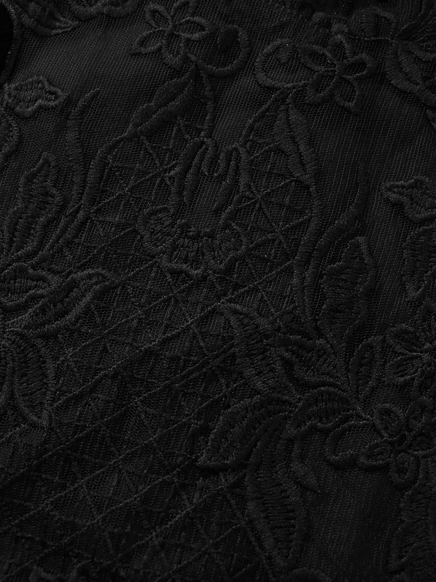 Lace Inlay Velvet Dress-Black