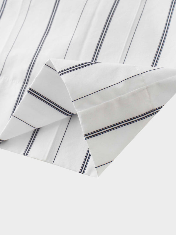 Jeweled Collar Belted Shirtdress-White Pinstripe
