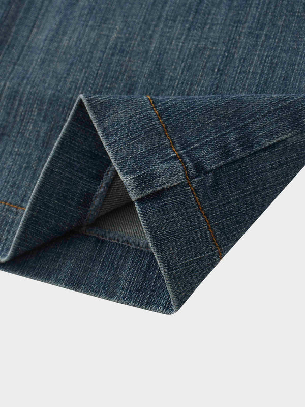 Front Kick Pleat Denim Skirt-Blue