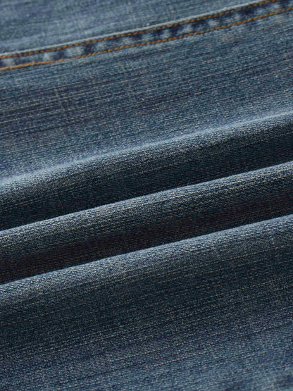 Front Kick Pleat Denim Skirt-Blue