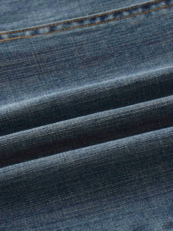 Front Kick Pleat Denim Skirt-Blue