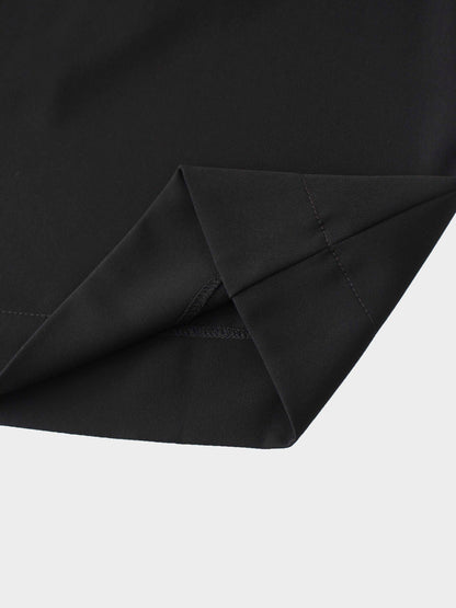 Side Pleat A-Line Short Skirt-Black