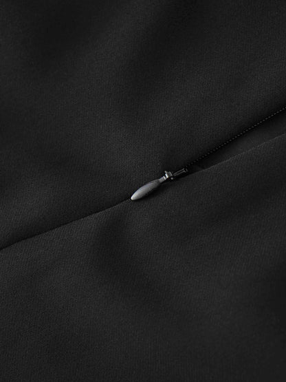 Side Pleat A-Line Short Skirt-Black