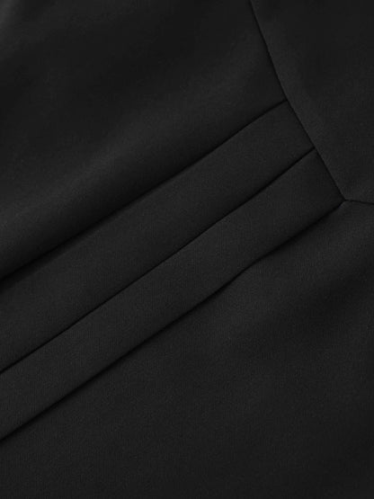 Side Pleat A-Line Short Skirt-Black