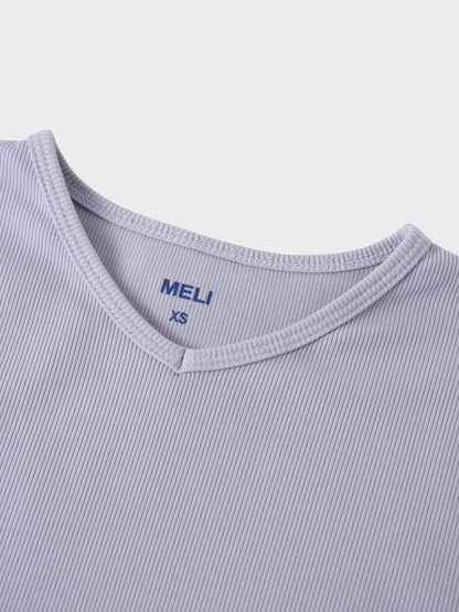Soft Ribbed High V Tee-Lilac