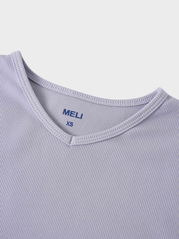 Soft Ribbed High V Tee-Lilac