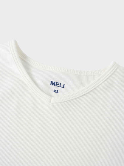 Soft Ribbed High V Tee-White