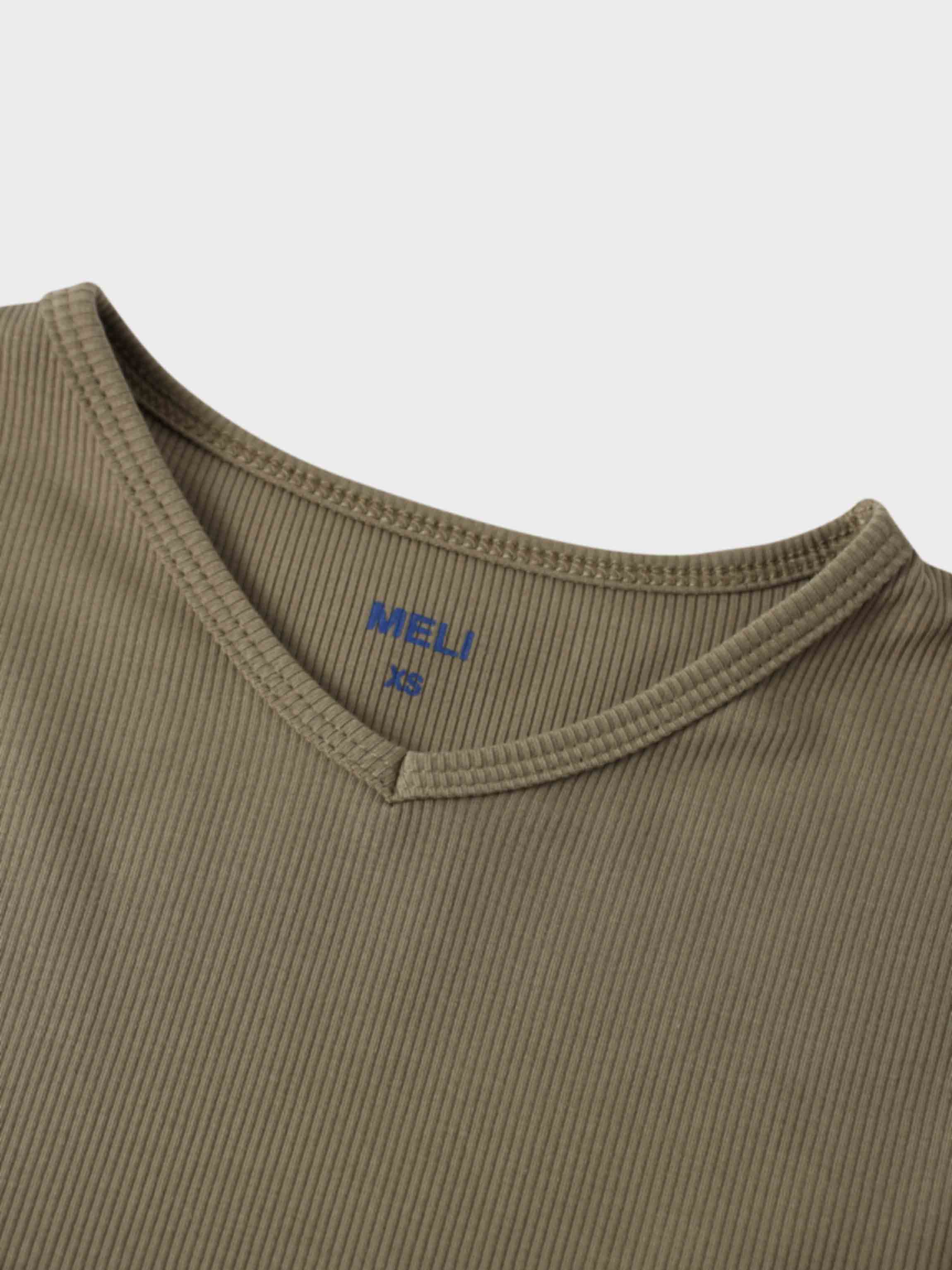 Soft Ribbed High V Tee-Olive Green