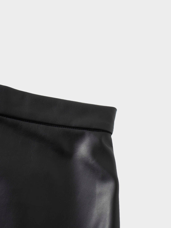 Short A-Line Seamed Faux Leather Skirt-Black