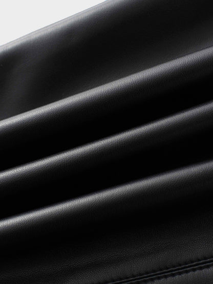 Short A-Line Seamed Faux Leather Skirt-Black