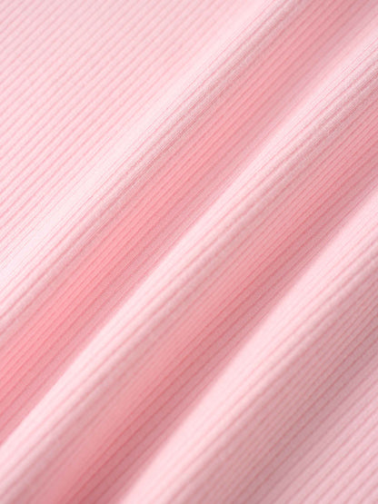 Puff Sleeve Ribbed T-Shirt-Pink