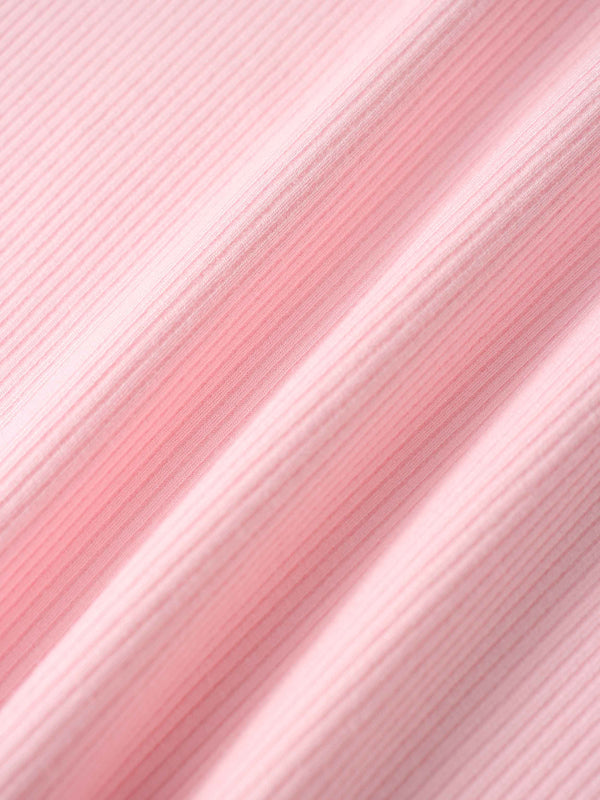 Puff Sleeve Ribbed T-Shirt-Pink