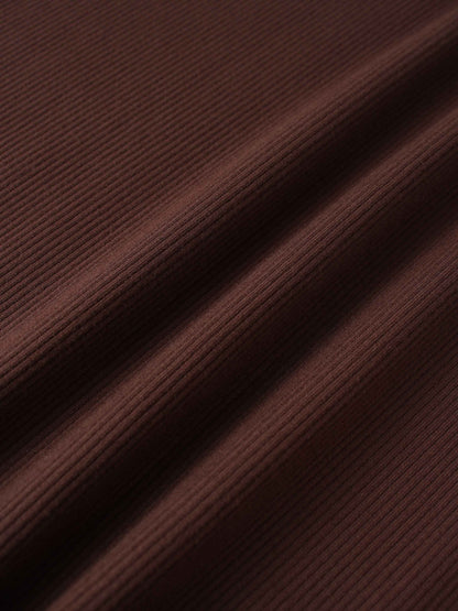 Puff Sleeve Ribbed T-Shirt-Brown