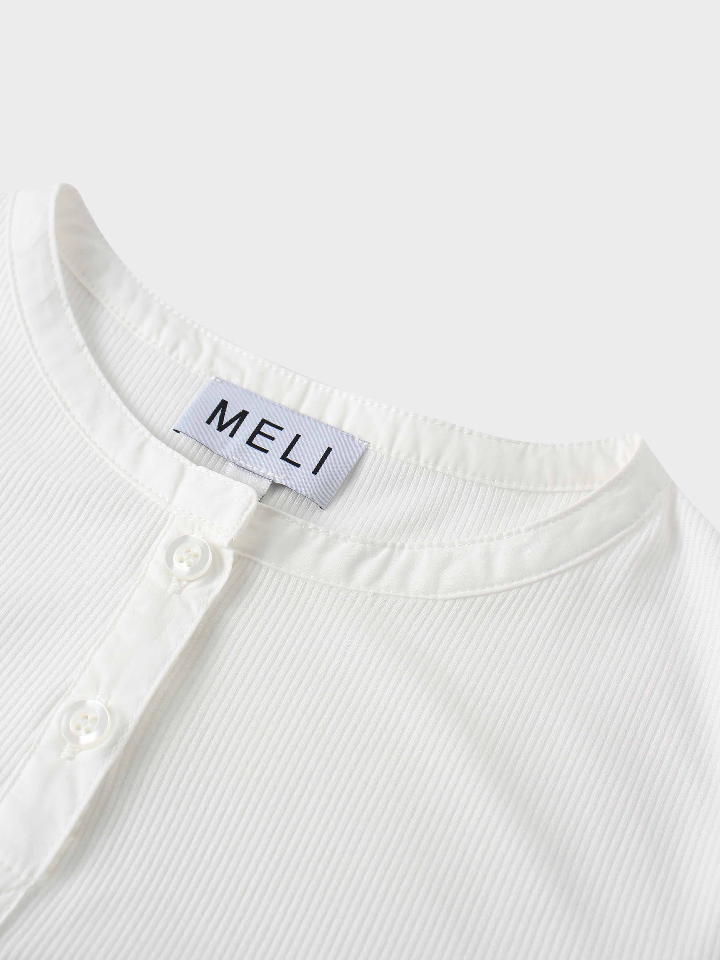 Puff Sleeve Ribbed T-Shirt-White