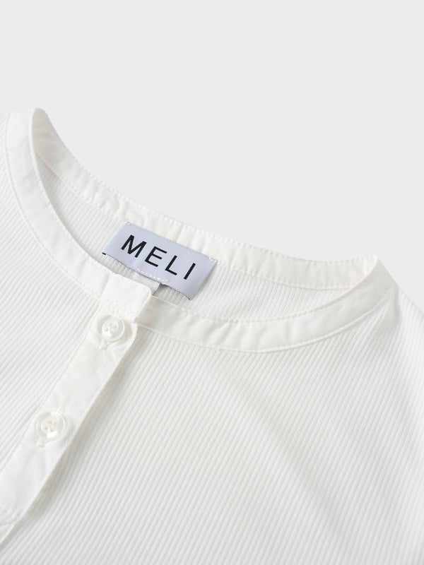 Puff Sleeve Ribbed T-Shirt-White
