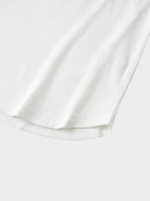 Puff Sleeve Ribbed T-Shirt-White